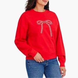 KENSIE Bling Bow Embellished Red Sweatshirt Preppy & CUTE! 🎀